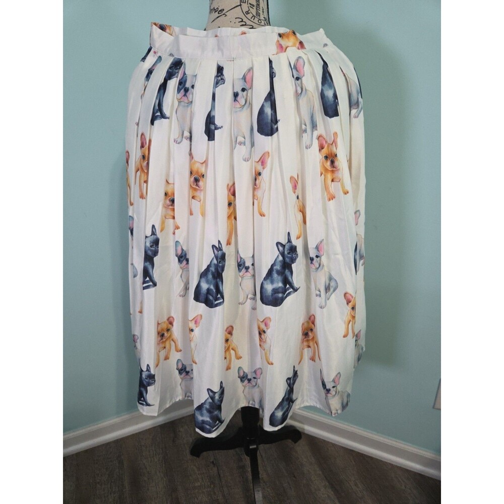 CHICWISH Secnery dog Printed High Waist A-line Midi Pleated Skirt small